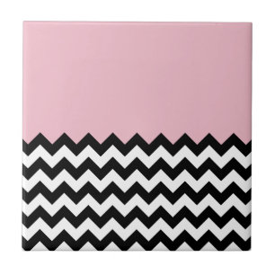Azulejo Patrón de zigzag negro y blanco, chevron, rosa