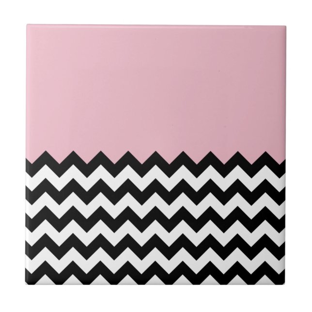 Azulejo Patrón de zigzag negro y blanco, chevron, rosa (Frente)