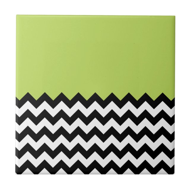 Azulejo Patrón de zigzag negro y blanco, chevron, verde (Frente)