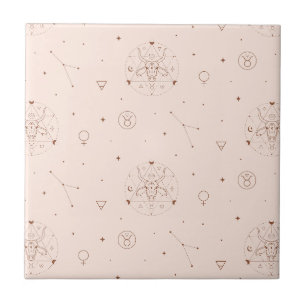 Azulejo Patrón de Zodíaco Tauro en Marrón y Burdeos