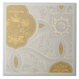 Azulejo Patrón decorativo de crema y dorado