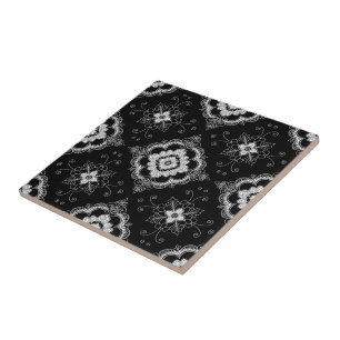Azulejo Patrón decorativo de encaje en blanco y negro