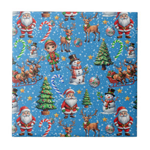 Azulejo Patrón decorativo de Navidad con fondo azul
