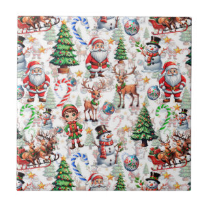 Azulejo Patrón decorativo de Navidad con fondo blanco