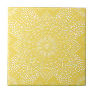 Azulejo Patrón decorativo elegante Mandala Amarillo