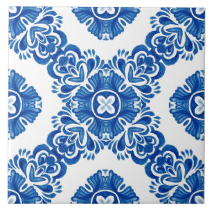 Azulejo Patrón decorativo mediterráneo azul y blanco