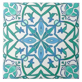 Azulejo Patrón decorativo ornamentado azul verdoso mediter