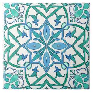 Azulejo Patrón decorativo ornamentado azul verdoso mediter