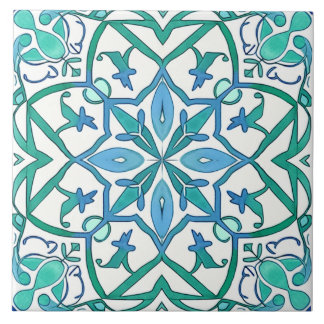 Azulejo Patrón decorativo ornamentado azul verdoso mediter