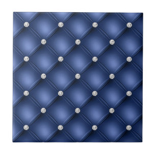 Azulejo Patrón decorativo pequeño cuadrado con penacho azu
