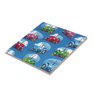 Azulejo Patrón del tractor (fondo azul)