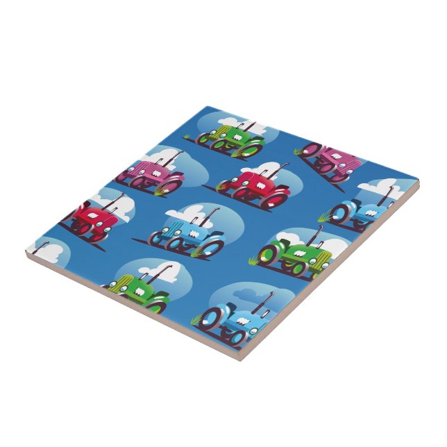 Azulejo Patrón del tractor (fondo azul) (Lado)