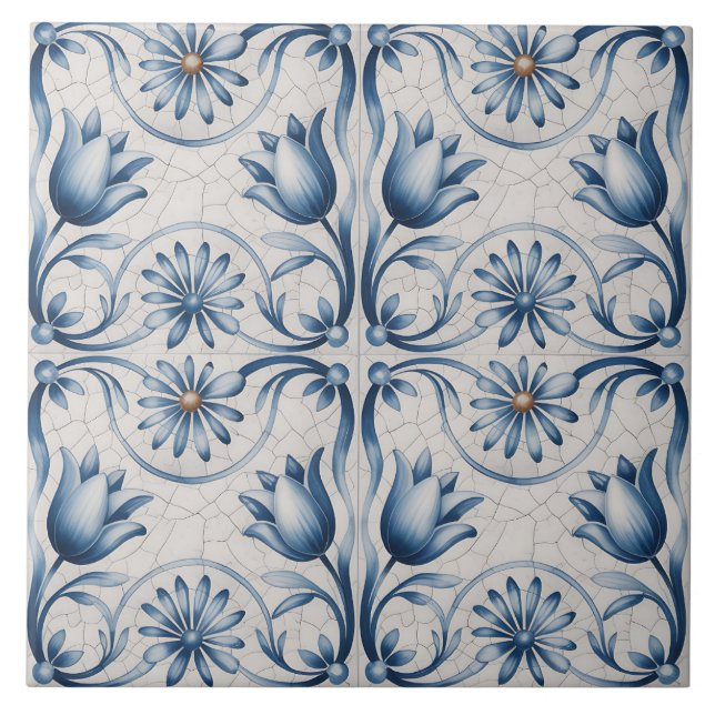 Azulejo Patrón Delft Holandés Azul (Frente)
