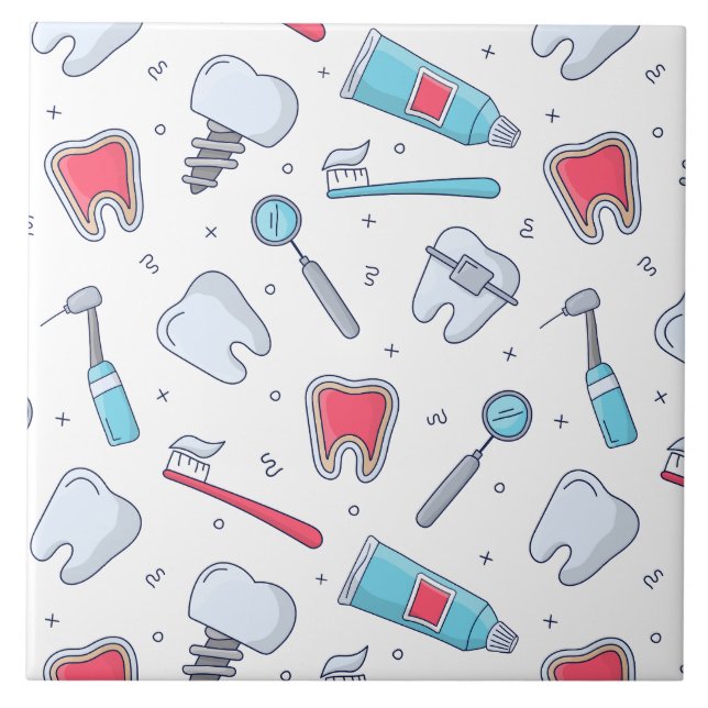 Azulejo Patrón dental de dientes y herramientas (Frente)