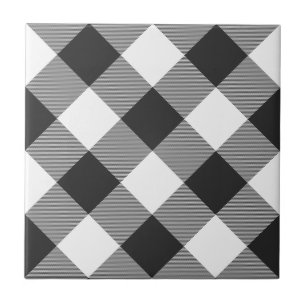 Azulejo Patrón diagonal de placa de tartán blanco con re