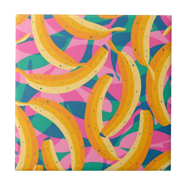 Azulejo Patrón divertido de plátanos de arte pop. (Frente)