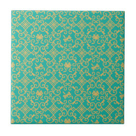 Azulejo Patrón dorado con fondo turquesa