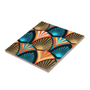 Azulejo Patrón dorado de hojas de palma geométricas en A