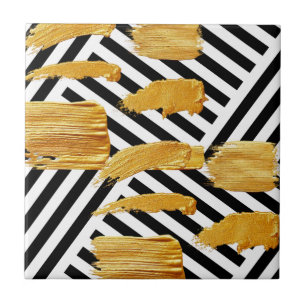 Azulejo Patrón dorado de la franja blanca y negra cerámi
