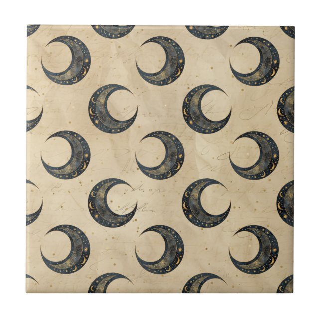 Azulejo Patrón dorado de luna celestial boho (Frente)