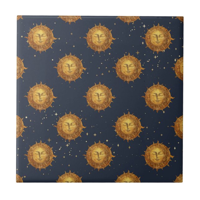 Azulejo Patrón Dorado del Sol Celestial (1) (Frente)