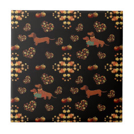 Azulejo Patrón elegante de caída de Dachshund: florecen ot