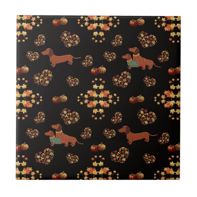 Azulejo Patrón elegante de caída de Dachshund: florecen ot (Frente)