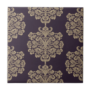 Azulejo Patrón elegante de damasco dorado de moda floral