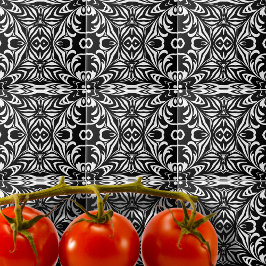 Azulejo Patrón elegante de Damasco en blanco y negro