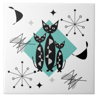 Azulejo Patrón elegante de los gatos retro modernos de med