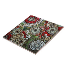 Azulejo Patrón en espiral de Navidad blanco, rojo y verde