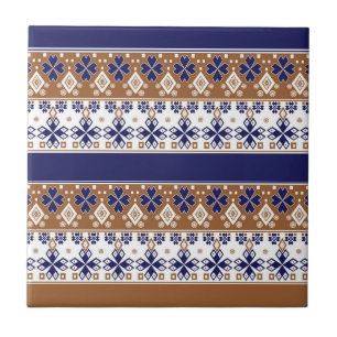 Azulejo Patrón escandinavo rayado azul marrón