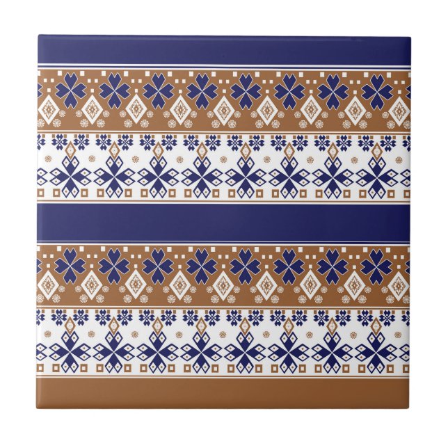 Azulejo Patrón escandinavo rayado azul marrón (Frente)