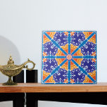 Azulejo Patrón Español Azul Y Naranja Mediterráneo<br><div class="desc">Baldosas cerámicas con motivos decorativos de captación de ojos en tonos azules y naranjas.</div>