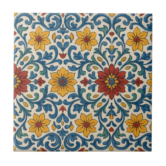 Azulejo Patrón español floral mediterráneo portugués (Frente)