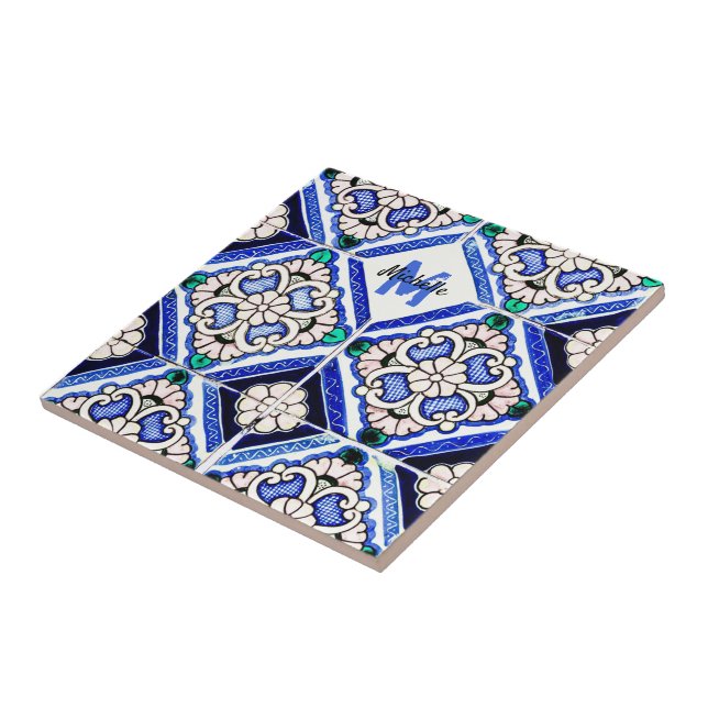 Azulejo Patrón Español Mosaicos Naval Monograma Bl (Lado)