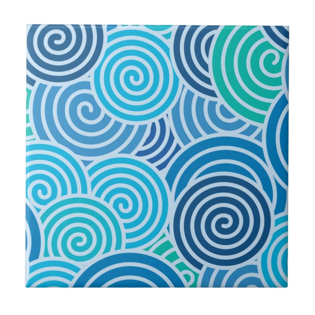 Azulejo Patrón espiral azul moderno (Frente)