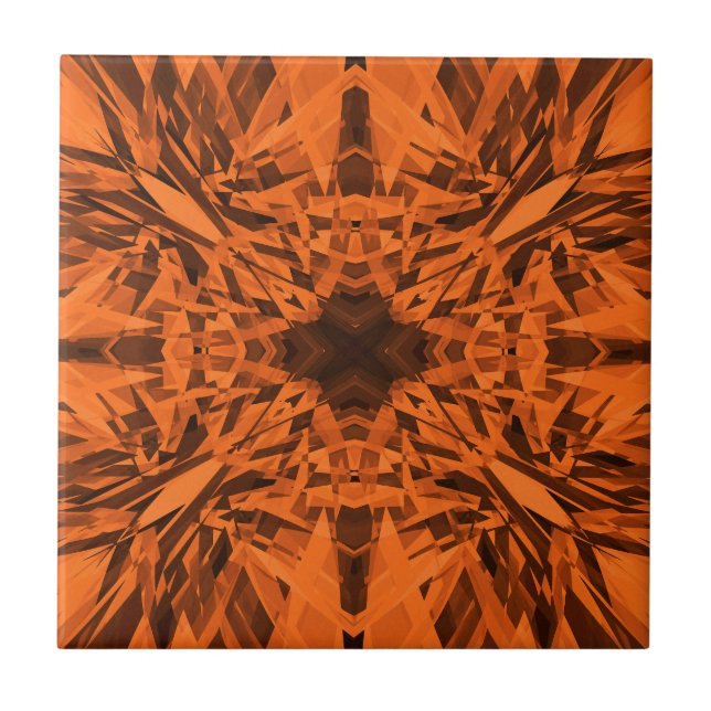 Azulejo patrón estelar kaleidoscopio naranja (Frente)