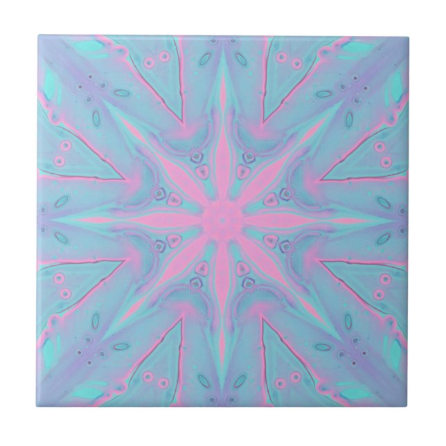 Azulejo Patrón Estrella Rosa En Fondo Azul (Frente)