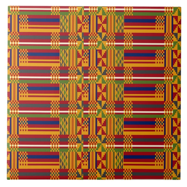 Azulejo Patrón étnico de Kente - Textil africano vibrante (Frente)