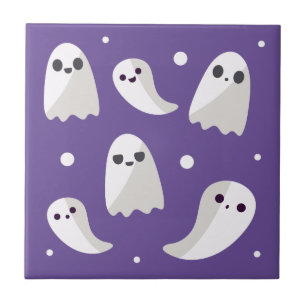 Azulejo Patrón fantasma morado de Halloween