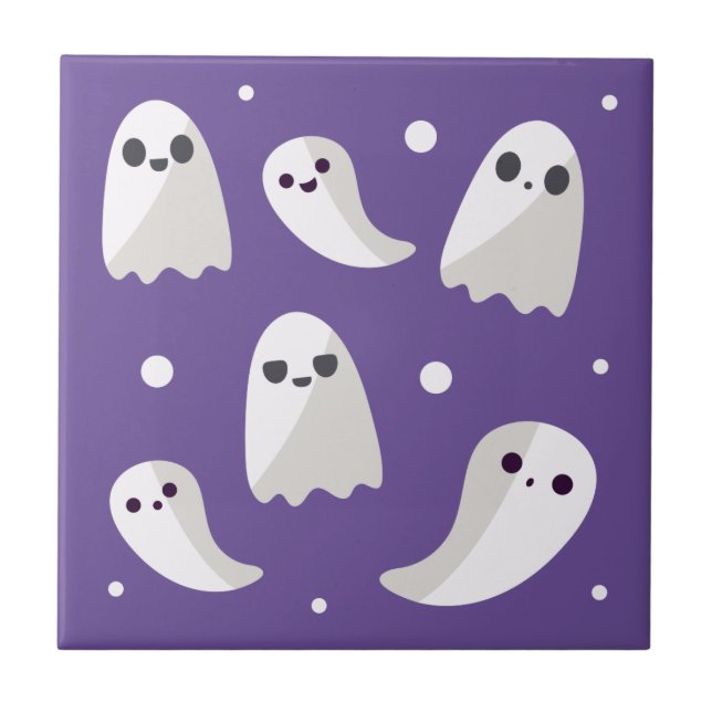 Azulejo Patrón fantasma morado de Halloween (Frente)