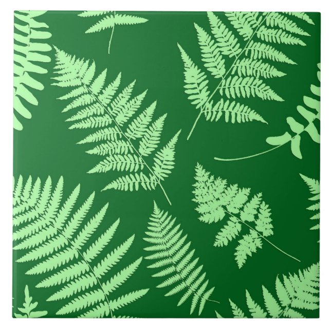 Azulejo Patrón Fern de Woodland, Ce verde esmeralda y clar (Frente)