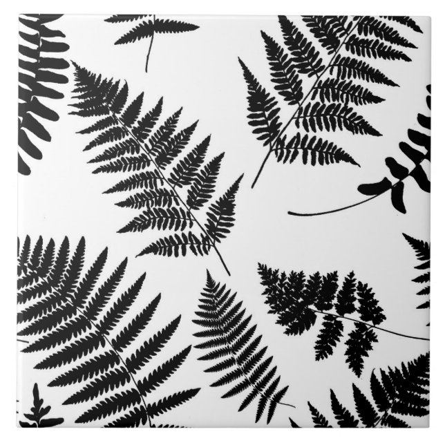 Azulejo Patrón Fern de Woodland, negro y blanco  (Frente)
