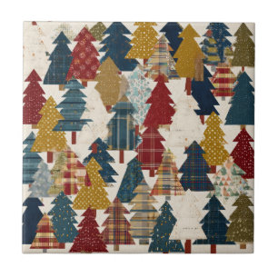 Azulejo Patrón festivo de árbol de Navidad en patchwork (2