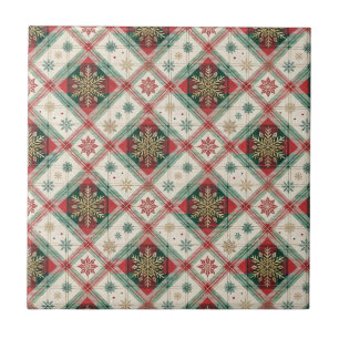 Azulejo Patrón festivo de copo de nieve de cuadros escoces