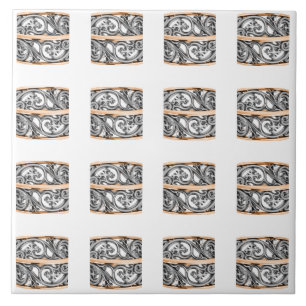 Azulejo Patrón Filigree Ornamental Plata y Oro