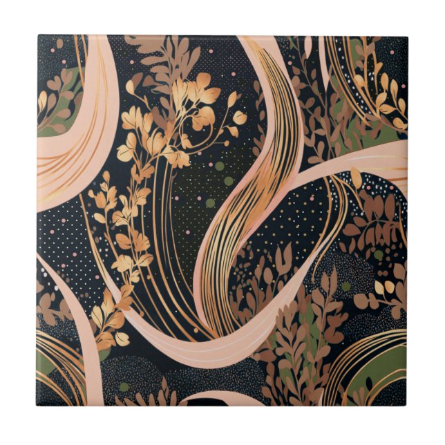 Azulejo Patrón floral abstracto, puntos de polka, vides (Frente)