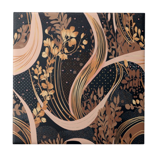 Azulejo Patrón floral abstracto, puntos de polka, vides (Frente)