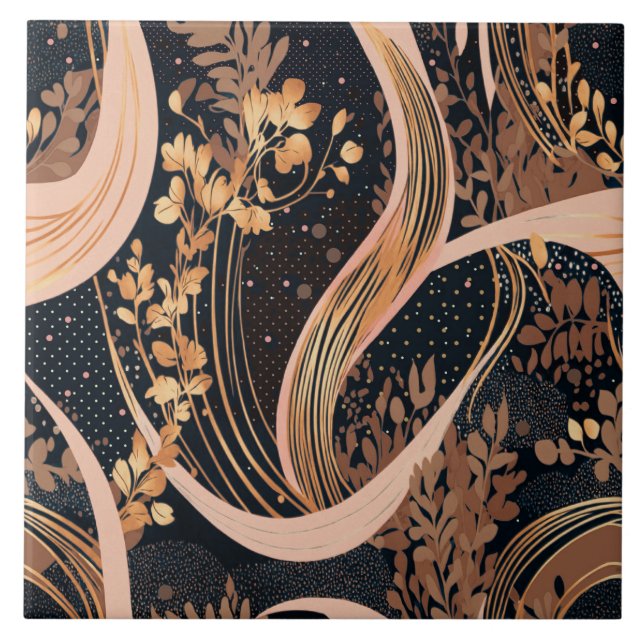 Azulejo Patrón floral abstracto, puntos de polka, vides (Frente)